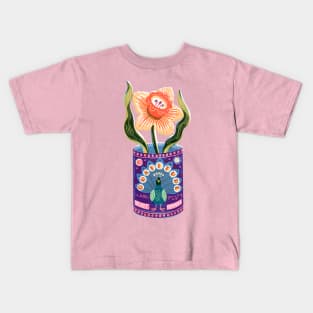 Self Care Spring Gratitude Tin Can Peacock Kids T-Shirt